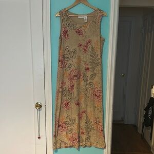 Liz Claireborne Floral Beige Sleeveless Dress